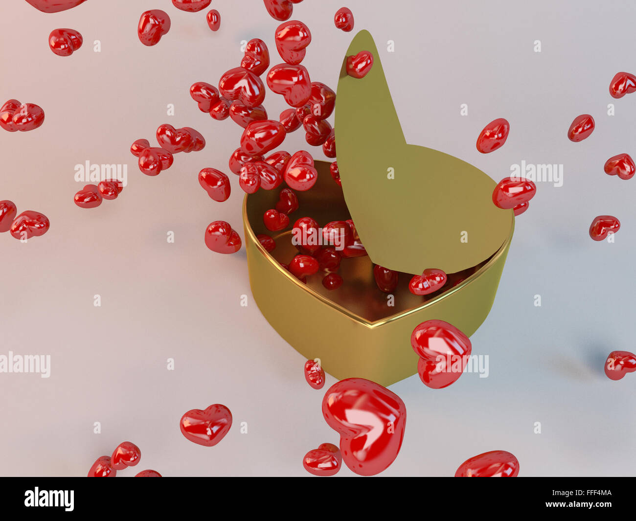 3D präsent-Box und Herzen Partikel Stockfoto