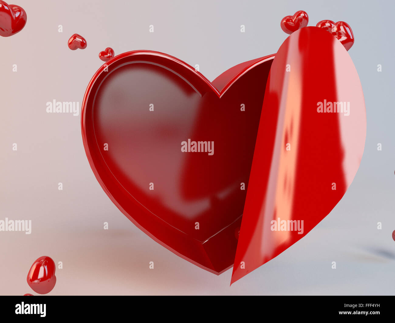 3D präsent-Box und Herzen Partikel Stockfoto
