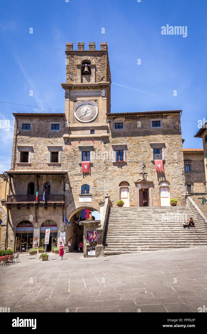 CORTONA, IYALY - 26. Juni 2015: Palazzo Comunale toskanischen historischen Gebäude in der Stadt Cortona, Italien Stockfoto