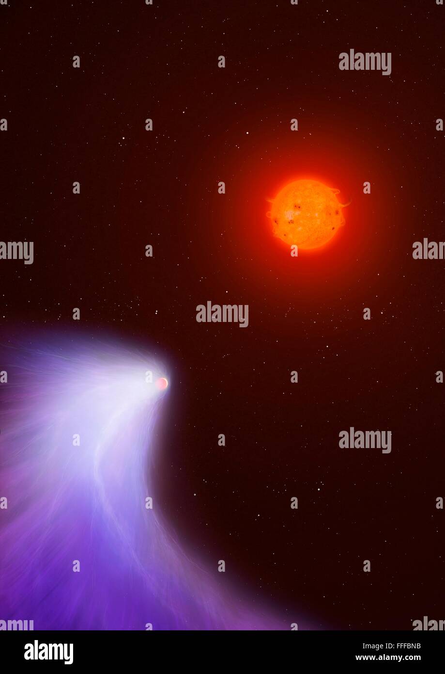 Gliese 436b oder GJ 436b, ist eine Größe des Neptun Exoplaneten umkreist einen roten Zwerg 33 Lichtjahre entfernt. UV-Licht von der roten Stockfoto