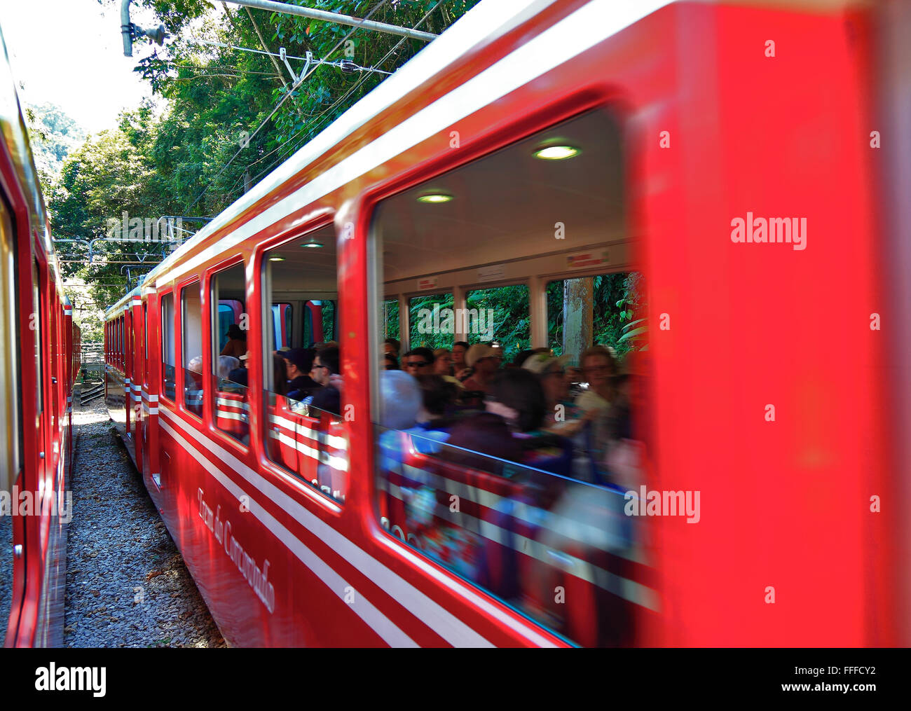 Der Corcovado-Zahnradbahn auf den Corcovado, eines der Wahrzeichen von Rio De Janeiro, Brasilien Stockfoto
