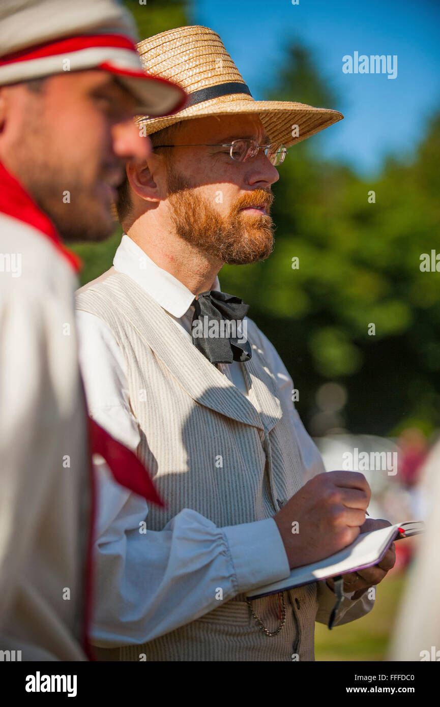 Baseball Reenactors neu ein altmodischer, Kreuzung des 20. Jahrhunderts Baseball Spiel Fort Vancouver, Washington Stockfoto