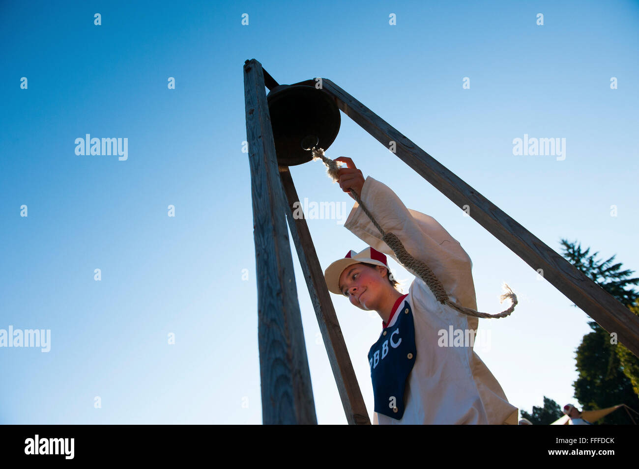 Baseball Reenactors neu ein altmodischer, Kreuzung des 20. Jahrhunderts Baseball Spiel Fort Vancouver, Washington Stockfoto