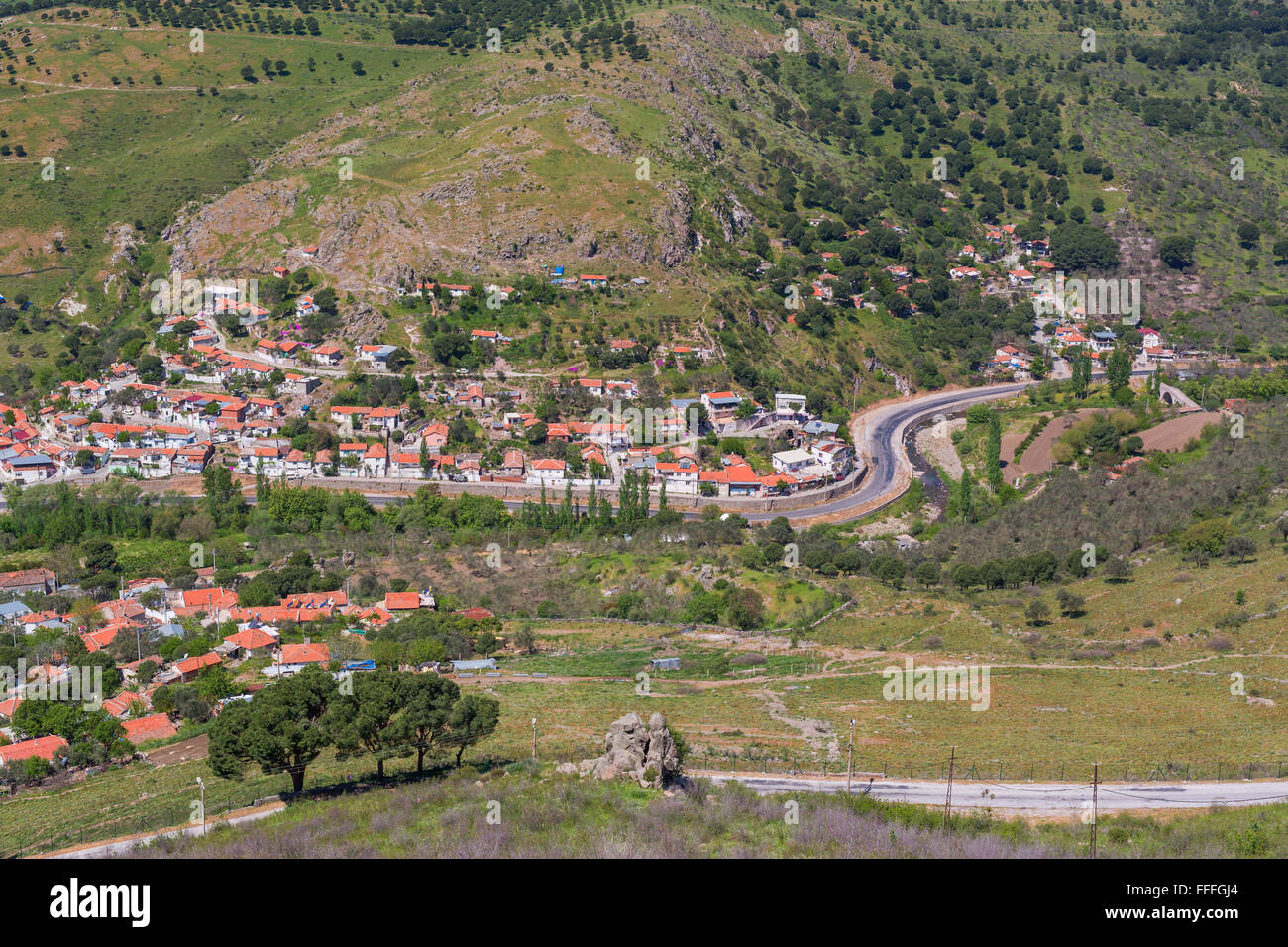 Stadtbild von Hügel, Pergamon, Bergama, Provinz Izmir, Türkei Stockfoto