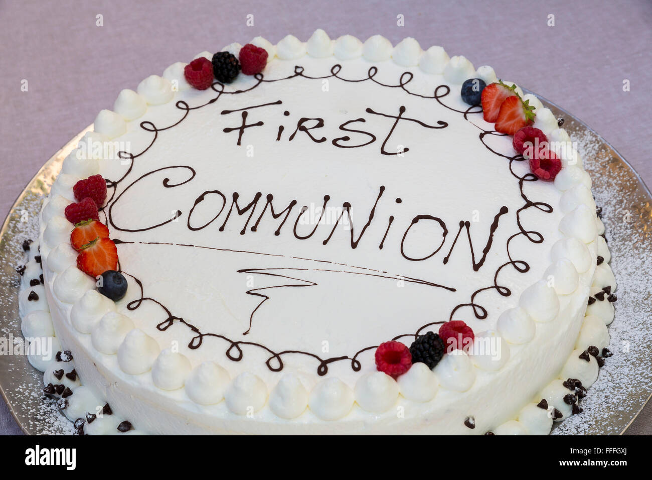 Erste Kommunion Kuchen Stockfoto