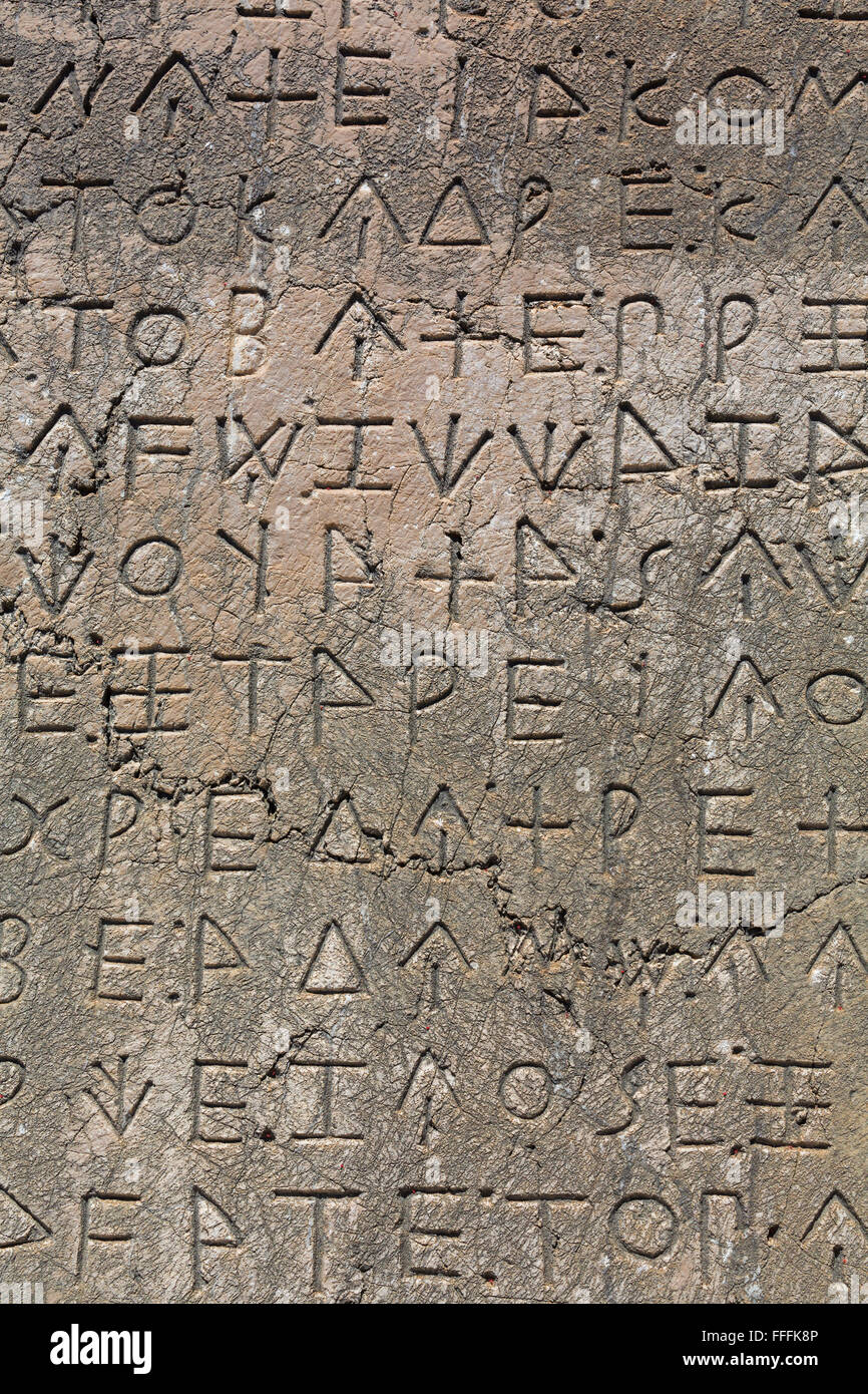 Inschrift im lykischen Sprache, XANTHISCHE Obelisk, Xanthus Stele, Xanthos, Provinz Antalya, Türkei Stockfoto