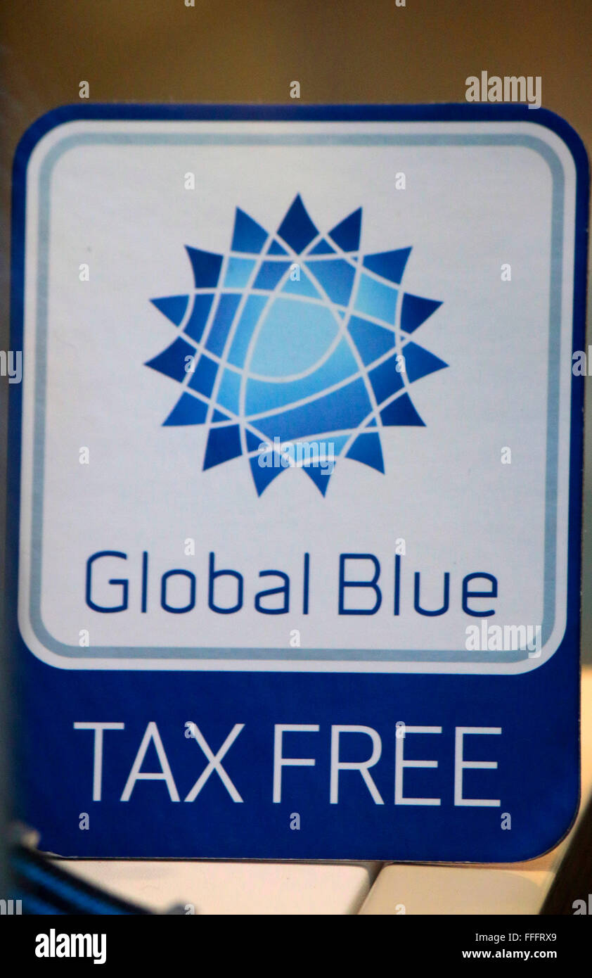 Markennamen: "Global Blue Tax Free", Berlin. Stockfoto