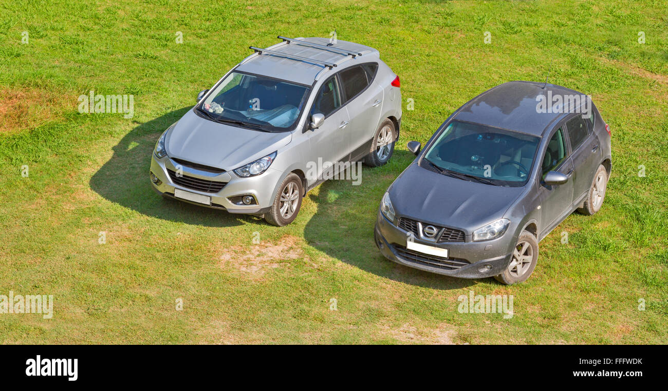 Automobil auf dem grünen Rasen Stockfoto