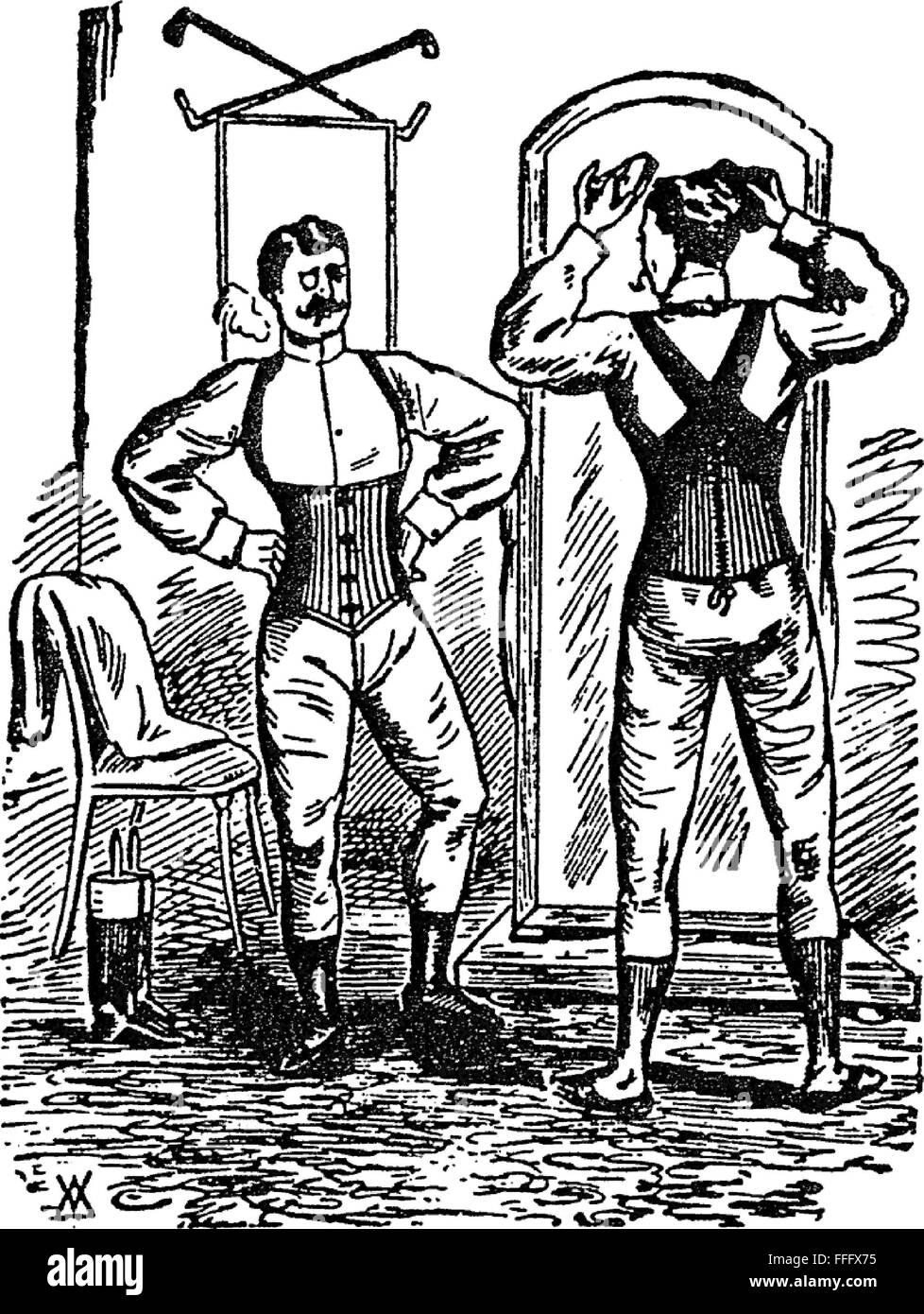 Korsetts für Männer 1893 amerikanische Werbung für das "Invicorator Band" als eine Rückenstütze konzipiert. Stockfoto