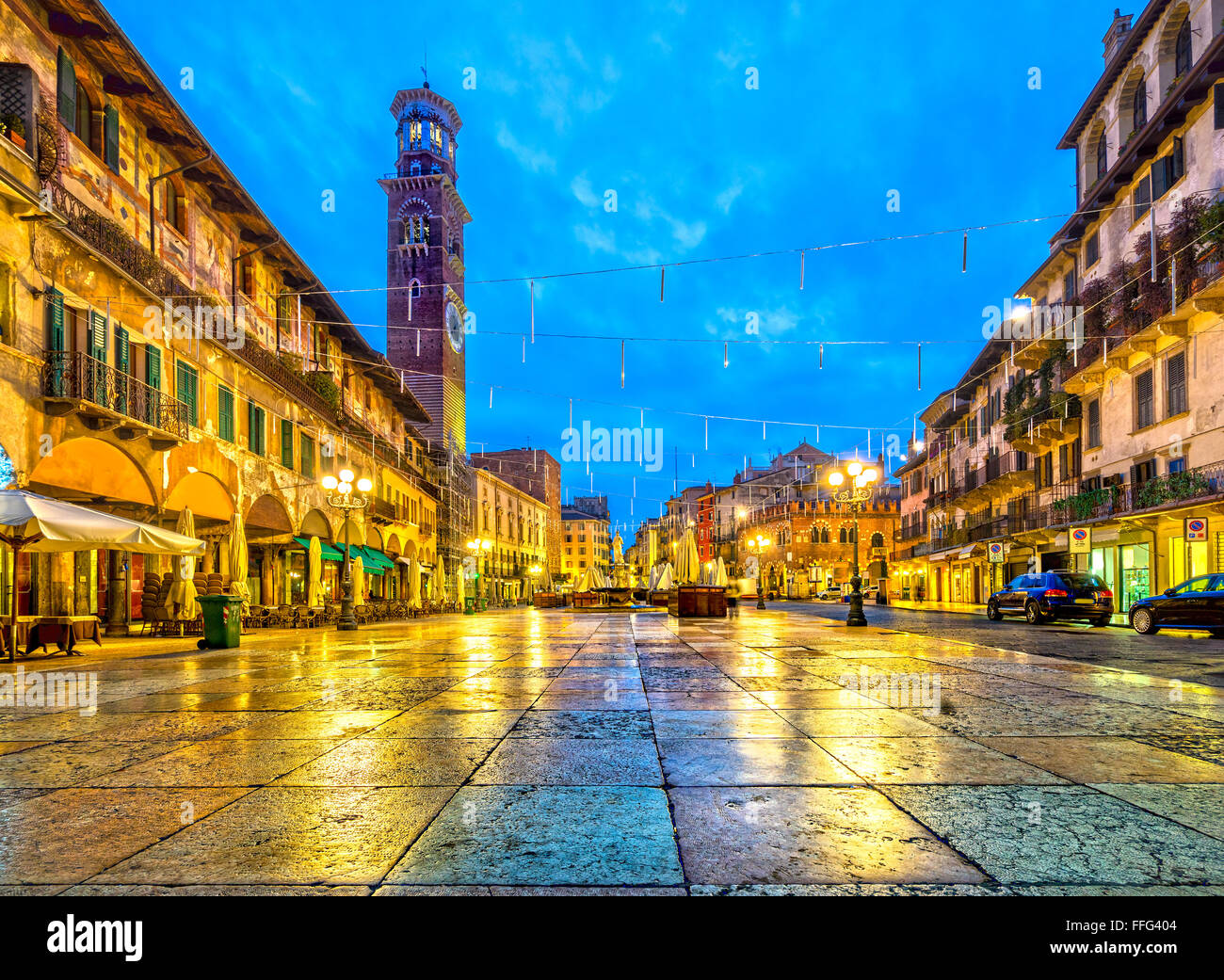 Verona, Italien. Piazza Delle Erbe Stockfoto