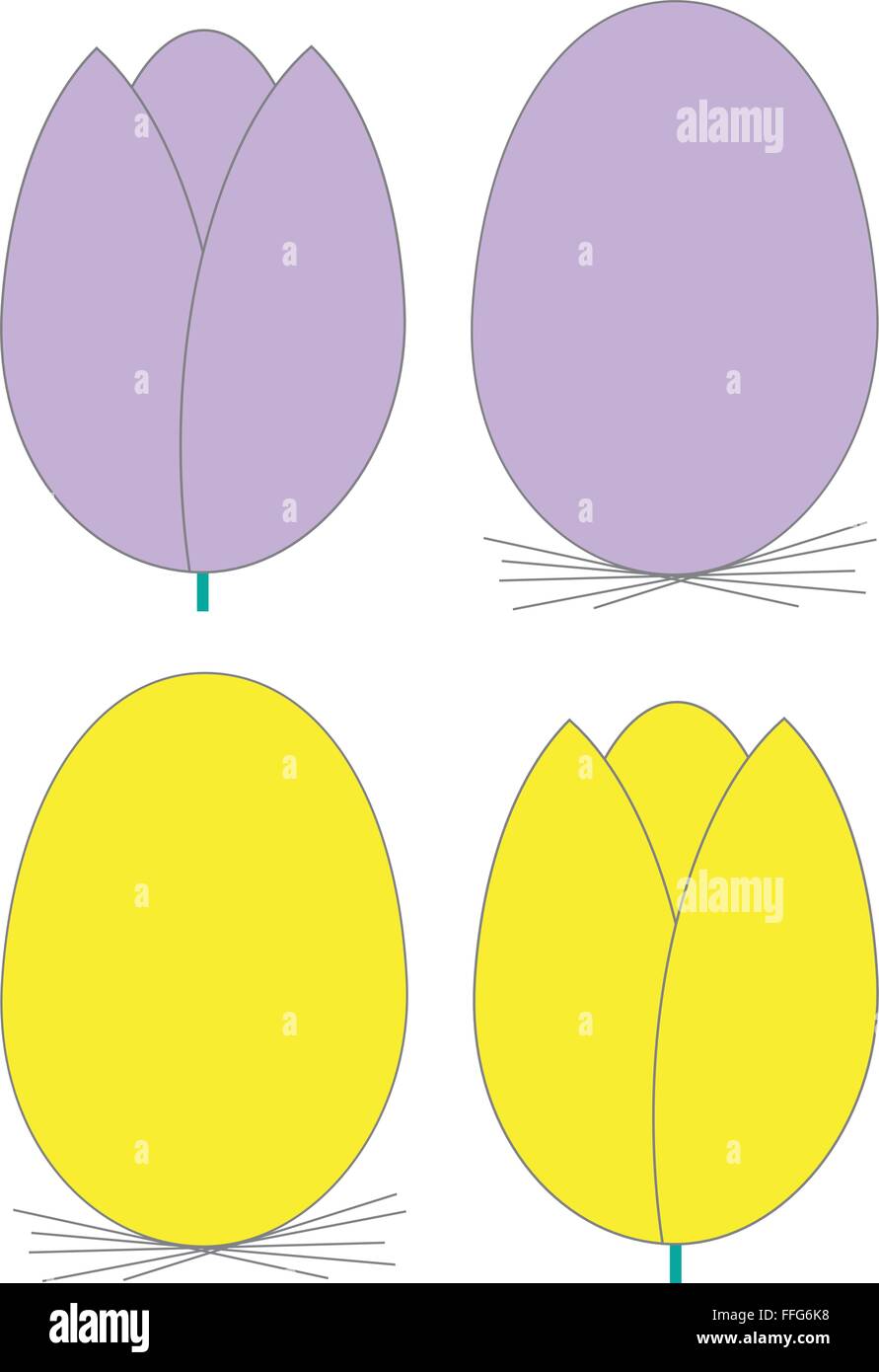 Vektor - Osterei (mit Nest) und Tulpe, flach, teilen die gleiche Form, Größe und Farben Stock Vektor