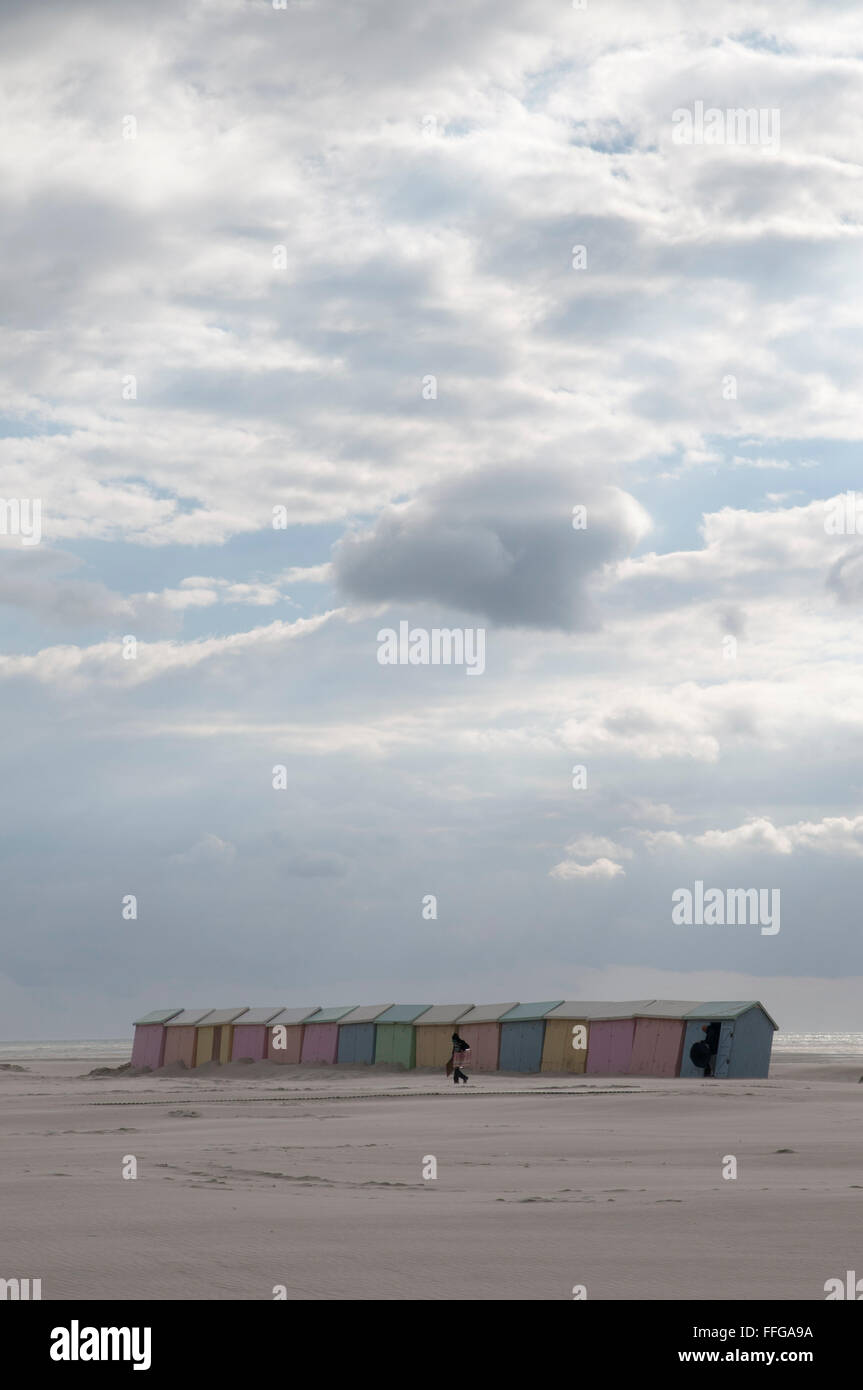Strand und Hütten in Berck Nord-Pas-de-Calais Frankreich Europa Stockfoto