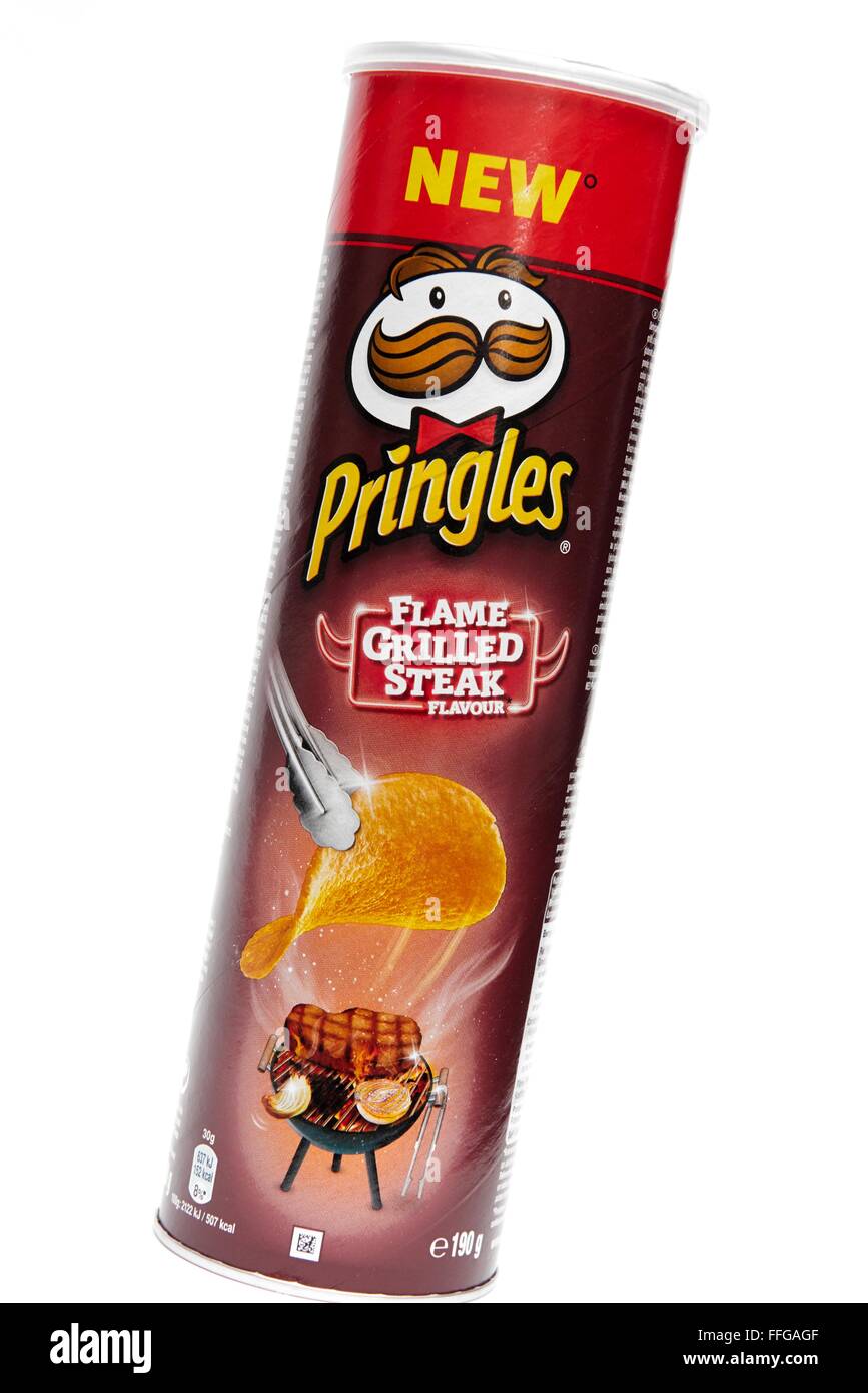 Ein Rohr von Pringles Flamme gegrilltes Steak Geschmack Stockfoto