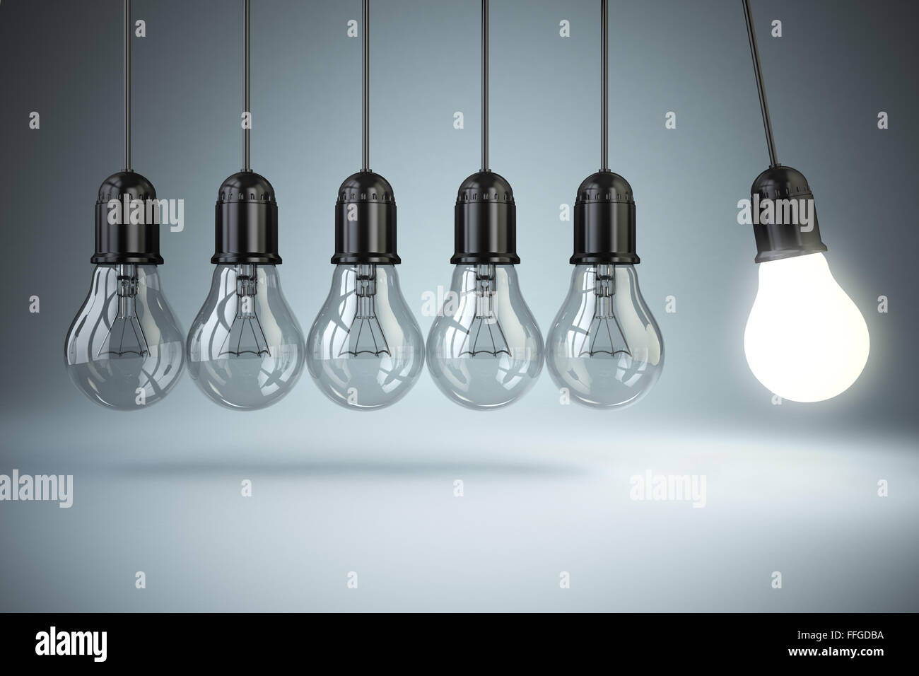Glühbirnen und Perpetuum Mobile. Idee o Kreativität concept.3d Stockfoto