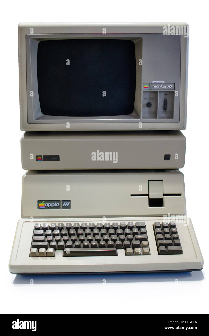 Ein Apple 3 Computer mit 5mb Festplatte Profil und eine Apple-Monitor-3. Stockfoto