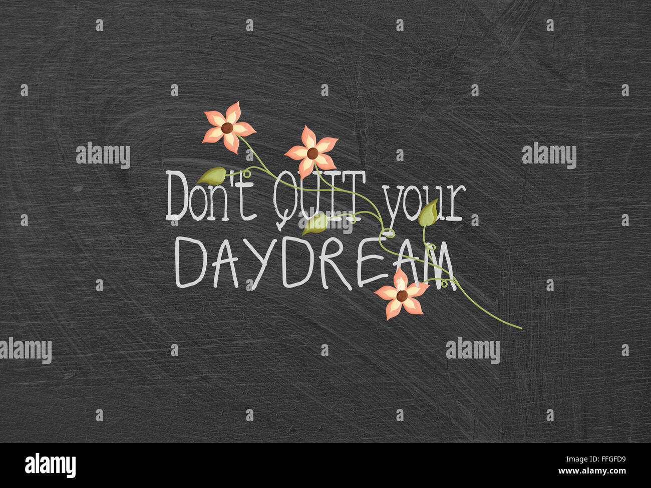 Inspirierende Zitat über Daydream am staubigen Tafel. Stockfoto