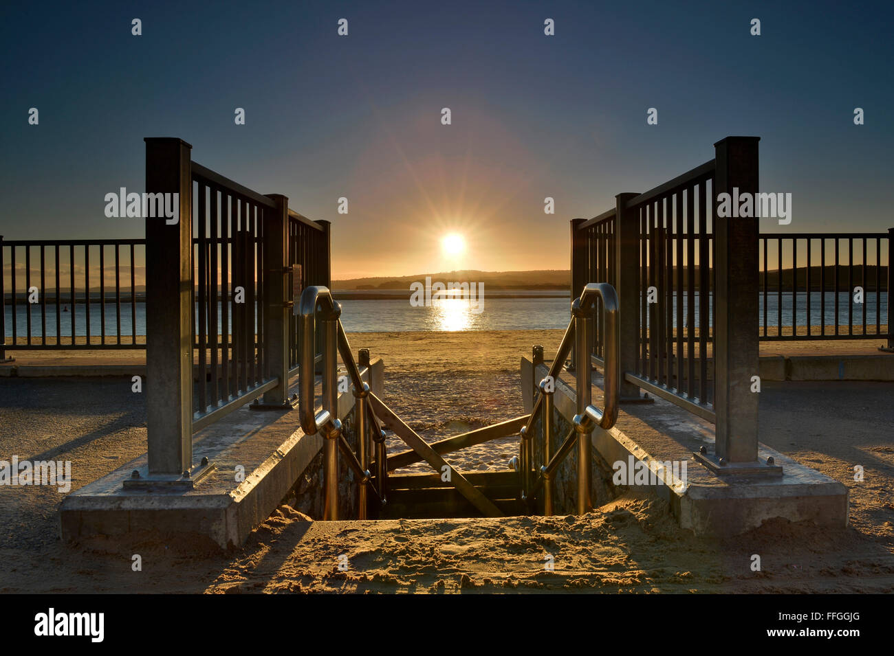 Exmouth Strand durchzuckte symmetrisch Geländer - Devon - UK Stockfoto
