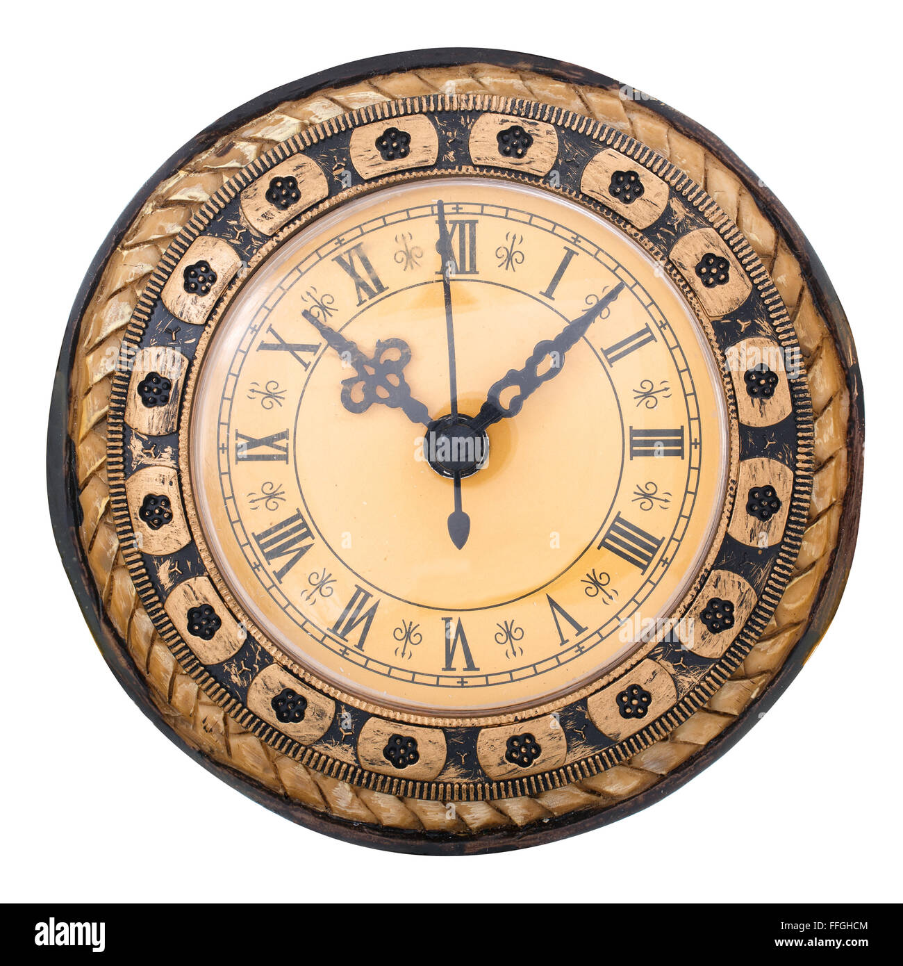 Alte antike Uhr isoliert auf weiss Stockfoto