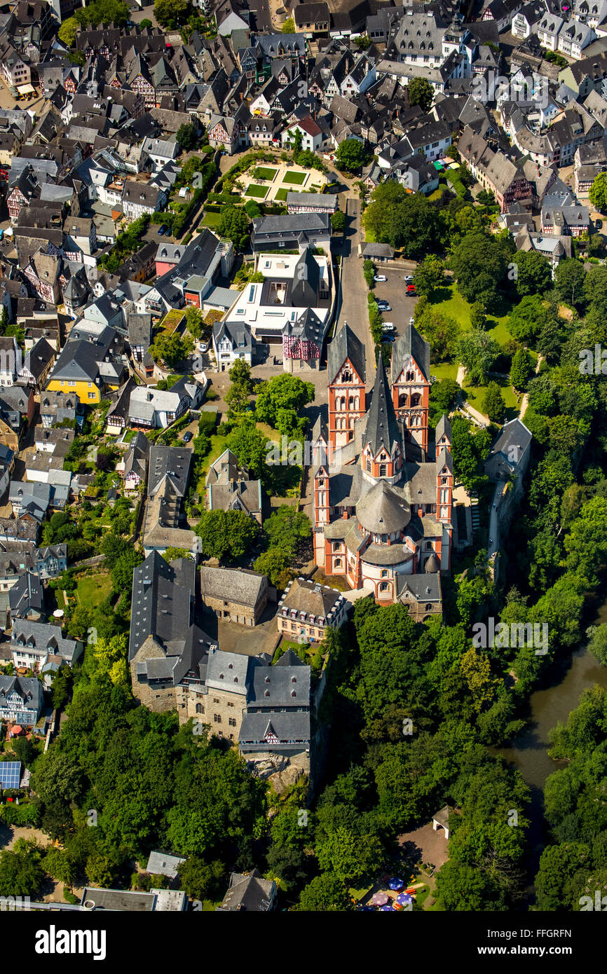 Luftaufnahme, Limburger Schloss, mit Blick auf die alte Stadt Limburg auf der Dom zu Limburg, Altstadt, Limburg ein der Lahn, Stockfoto