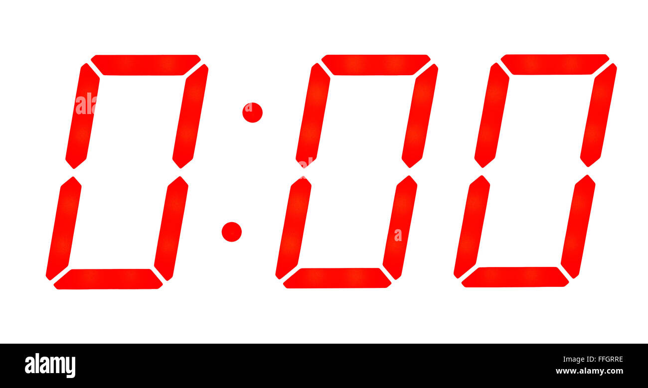 Digitaluhr zeigen null Uhr Null Minuten. Auf dem weißen Hintergrund  isoliert Stockfotografie - Alamy