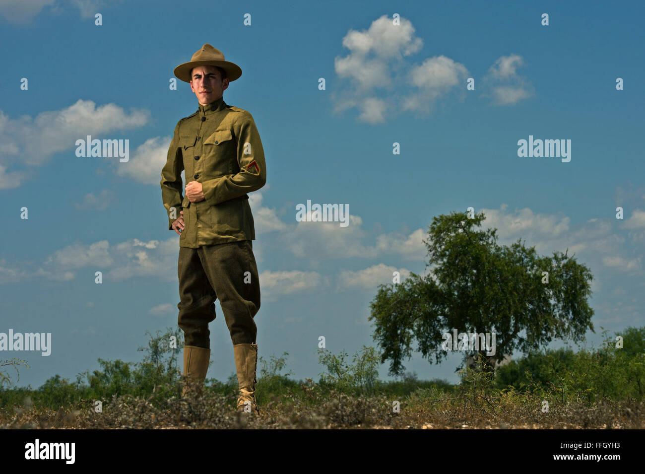 Andrew Waid trägt einen Weltkrieg Army Air Service uniform. Stockfoto