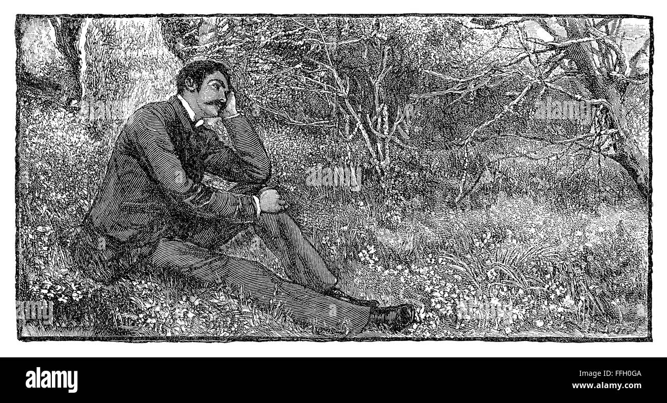Schwarz / weiß Gravur eine kontemplative viktorianischen Mann. Stockfoto
