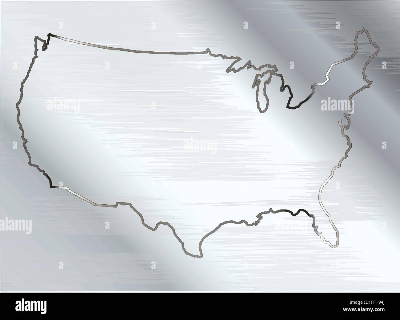 Der Umriß der USA auf einer gebürsteten Metall-Teller Stock Vektor