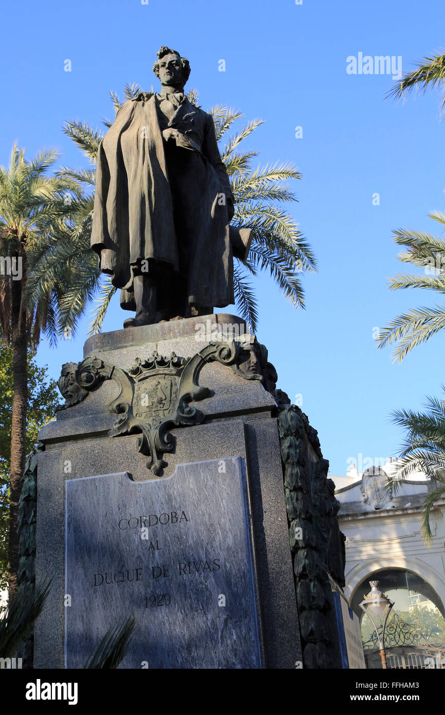 Denkmal-Statue Herzog von Rivas, Jardines De La Victoria, Cordoba, Spanien Stockfoto