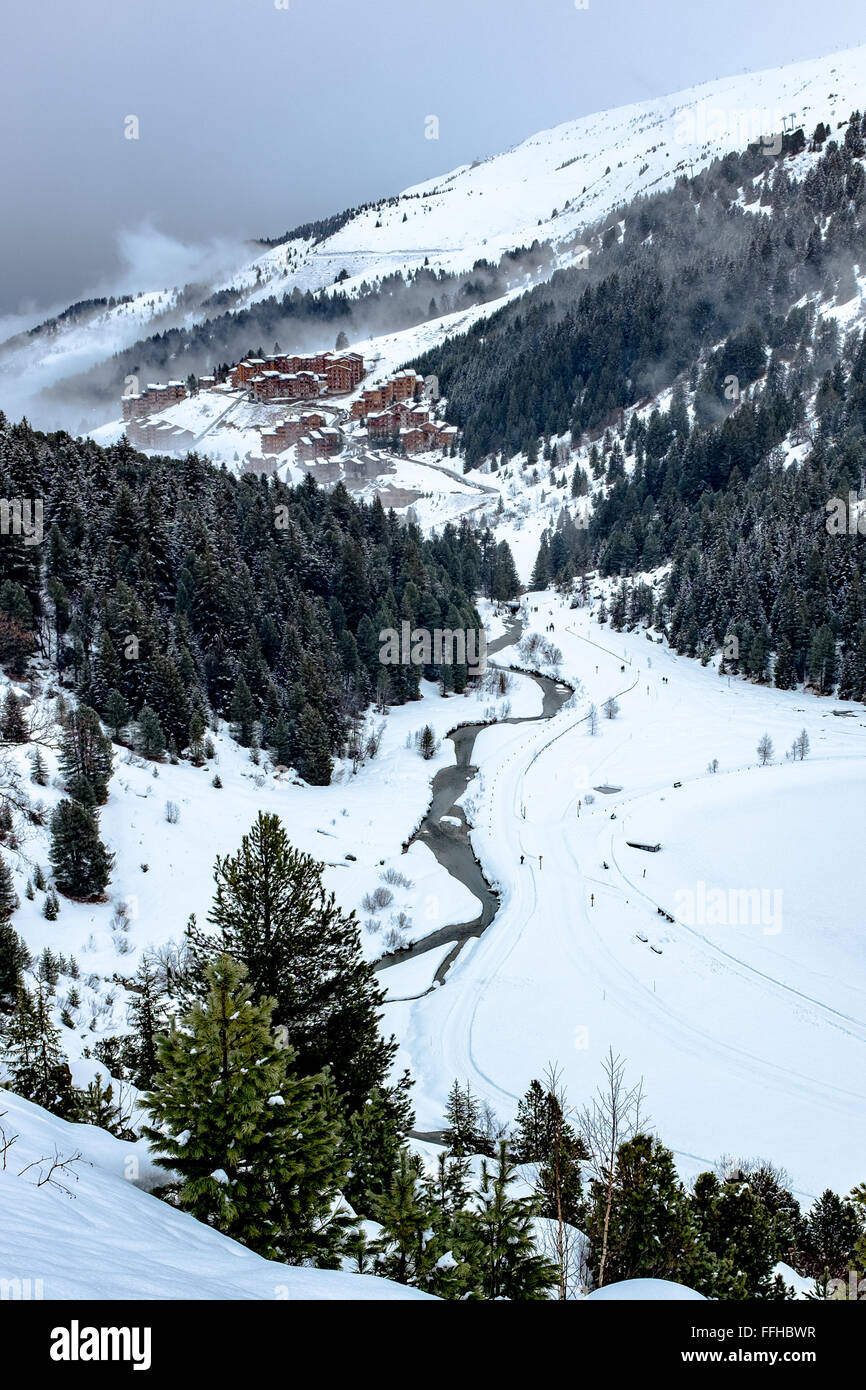 Meribel Skistation, Blick auf das Dorf Meribel. Stockfoto