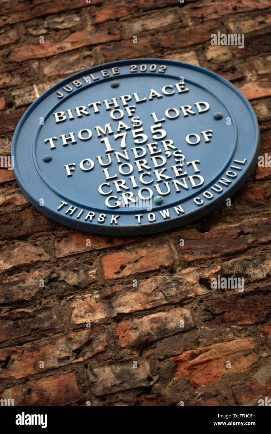 Blaue Plakette für Thomas Lord, Thirsk Stockfoto