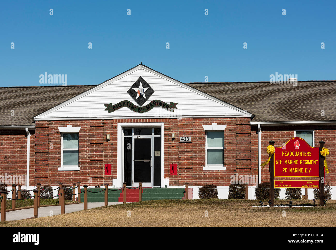 6. Marineregiments Hauptquartier, Marine Corps Base Camp Lejeune, North Carolina, USA Stockfoto
