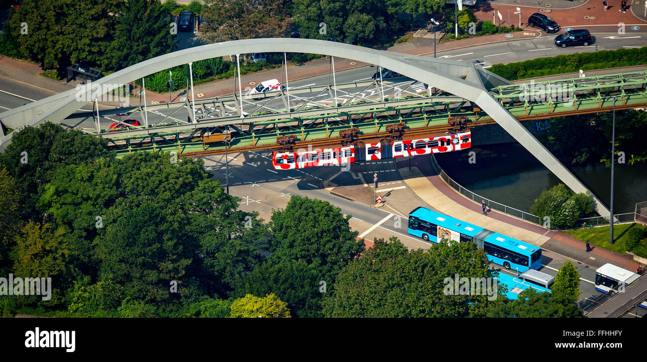 Luftbild, Wuppertal Einschienenbahn, Stahlgerüst, öffentliche Verkehrsmittel, das Tal der Wupper, Wuppertal, Bergisches Land, Stockfoto