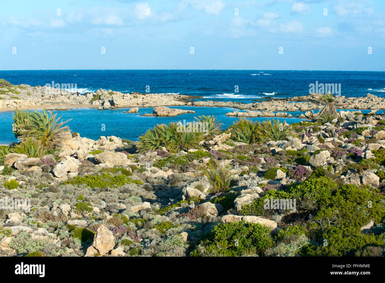 Griechenland, Kreta, Westküste, Hrissoskalitissa Nördlich von Elafonissi, Aspri Limni Stockfoto