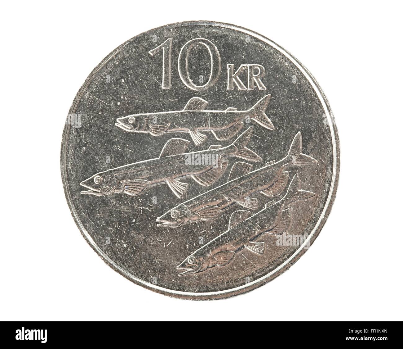 Isländische 10 Kronen Münze Stockfoto