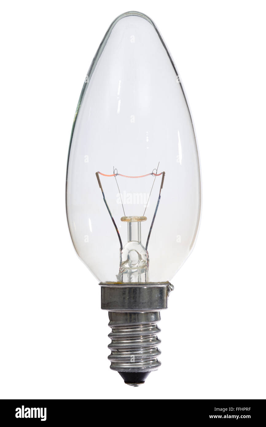 Leuchtende Lampe auf weißem Hintergrund mit Beschneidungspfad Stockfoto