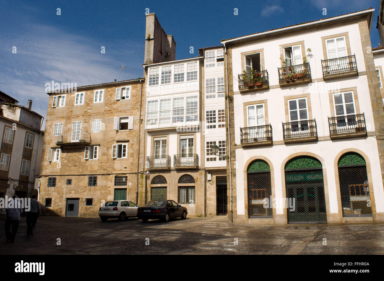 Jakobsweg, Jacobean Route. Altstadt von Santiago De Compostela. St. James, St. James Weg, St. James Trail, Flucht Stockfoto