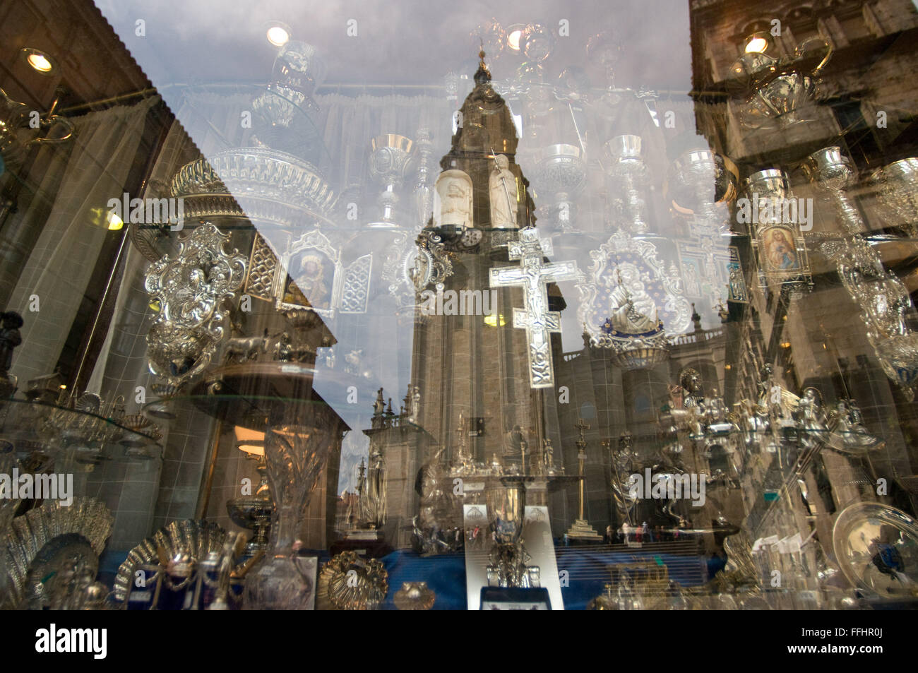 Jakobsweg, Jacobean Route. Souvenir und Kultgegenstände Shop. Santiago De Compostela. St. James, St. James Weg Stockfoto