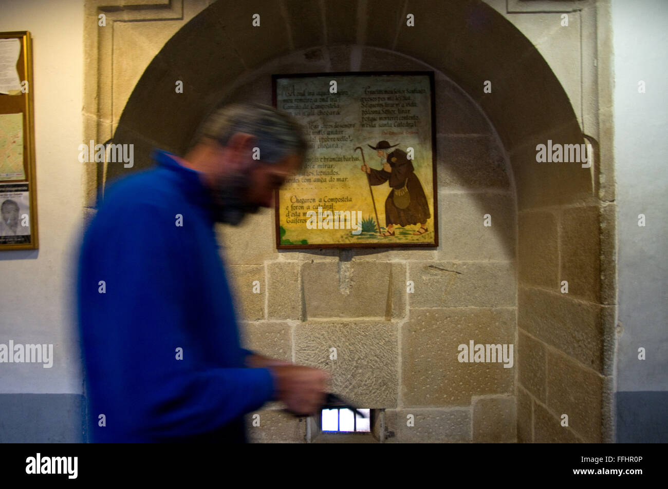 Jakobsweg, Jacobean Route. Pilger im Büro. Santiago De Compostela. Jakobsweg, St. James Weg, St. James Trail Stockfoto