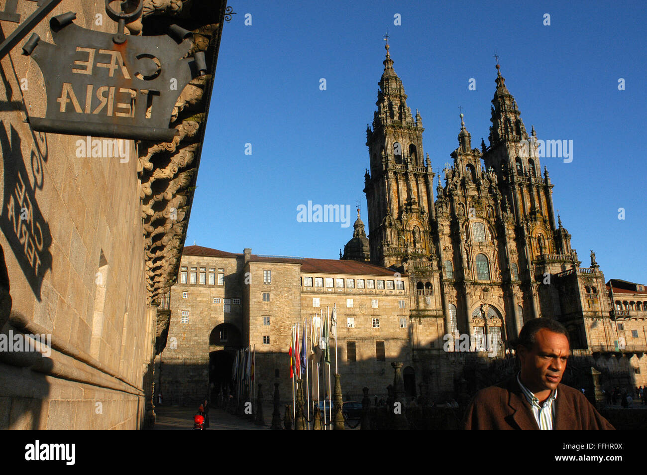Jakobsweg, Jacobean Route. Kathedrale von Santiago de Compostela. Praza Obradoiro. Santiago De Compostela. St. James Weg, St. James Stockfoto
