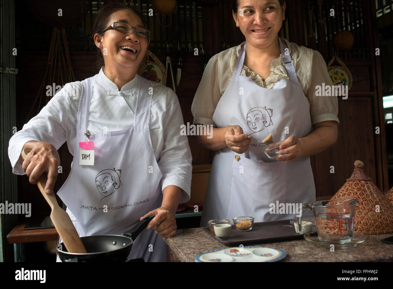 Amita Thai Kochschule. Bangkok. Thailand. Amita Thai Cooking Class befindet sich in der Landschaft des Flusses Chao Phraya, Stockfoto