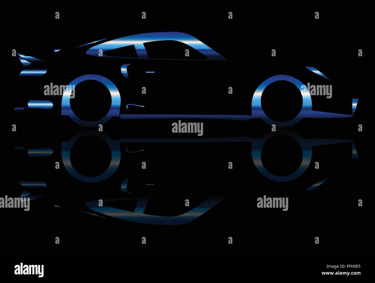 Ein blaues Blinken schnelles Auto Silhouette mit Geschwindigkeit Unschärfe über schwarz Stock Vektor