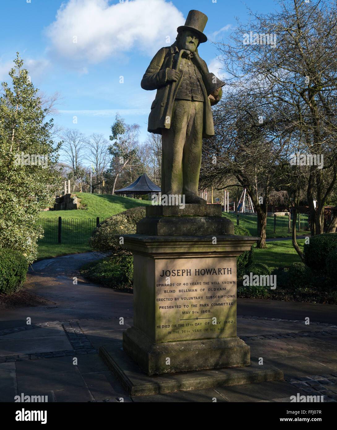Statue von Joseph Howarth im Alexandra Park, Oldham Stockfoto