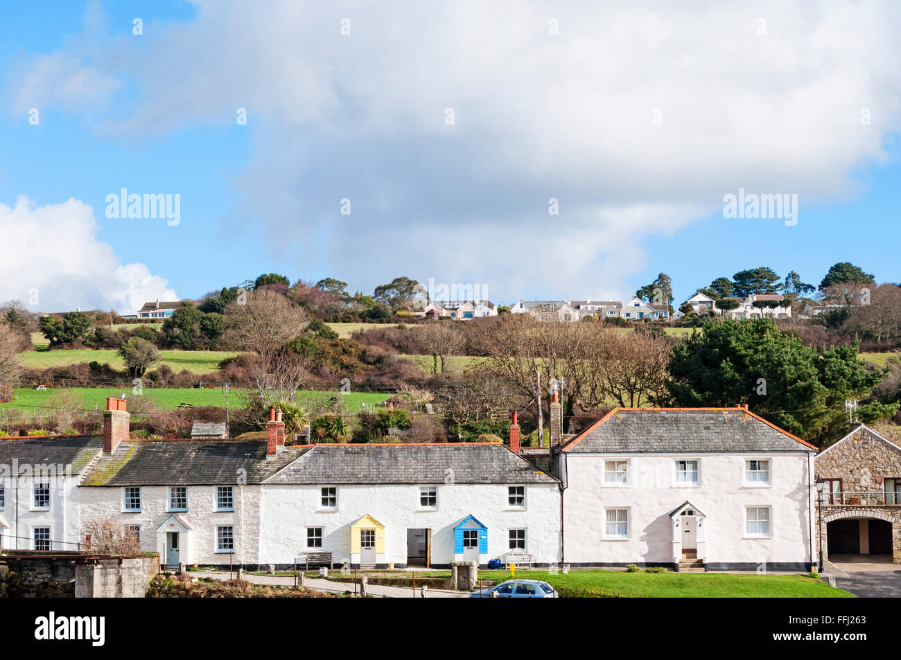 Ferienhäuser in Charlestown, Cornwall, England, UK Stockfoto