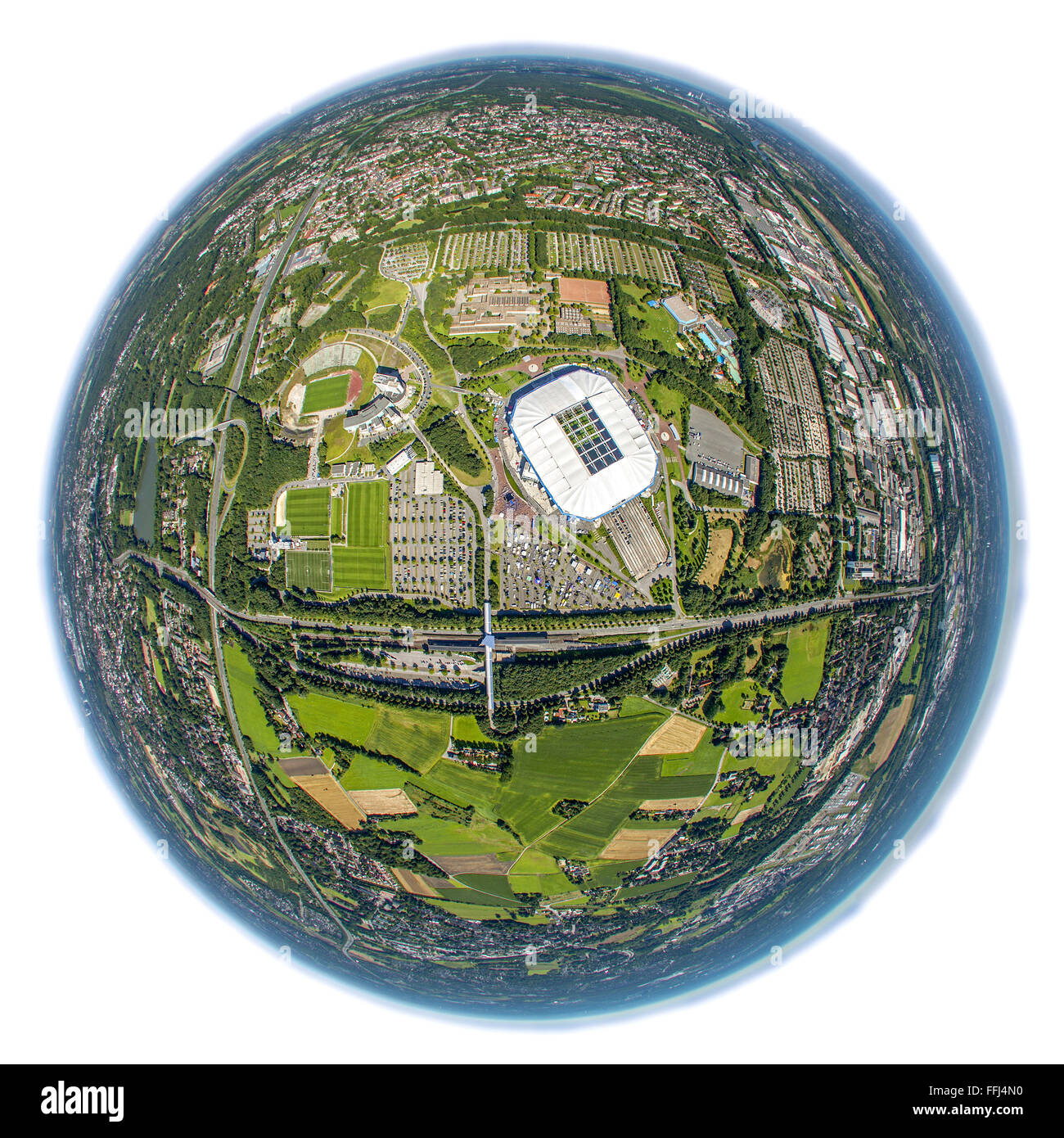 Veltins-Arena, Veltins-Arena, Arena auf Schalke, S04, Bundesliga, Schalke Tag auf Schalke, Fish-Eye-Objektiv Antenne anzeigen, Stockfoto