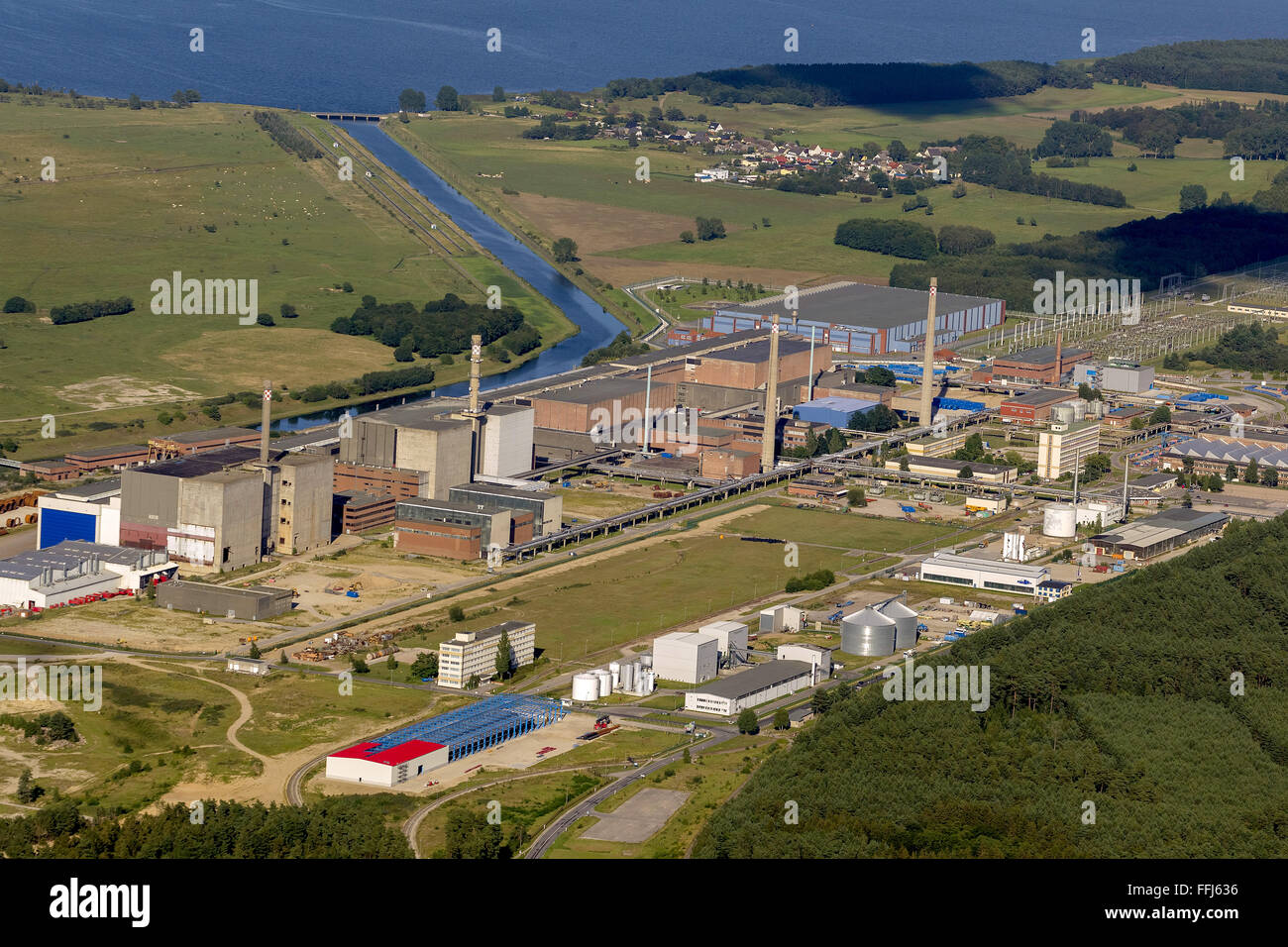 Luftaufnahme, Pflanzen Reaktorgebäude ehemaligen Kernkraftwerk Lubmin Kernkraftwerk Lubmin, Greifswald, Mecklenburg-Vorpommern, Stockfoto