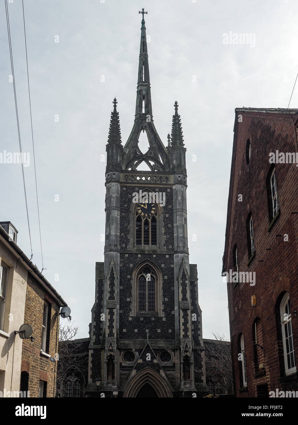 Blick auf St. Maria der Charity-Kirche in Faversham Stockfoto