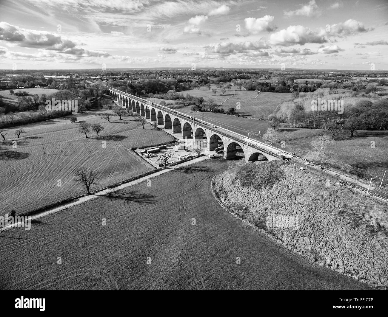 Holmes Chapel Eisenbahnviadukt Luftaufnahmen während Network Rail großen Tiefbau 14. Februar 2016 Stockfoto