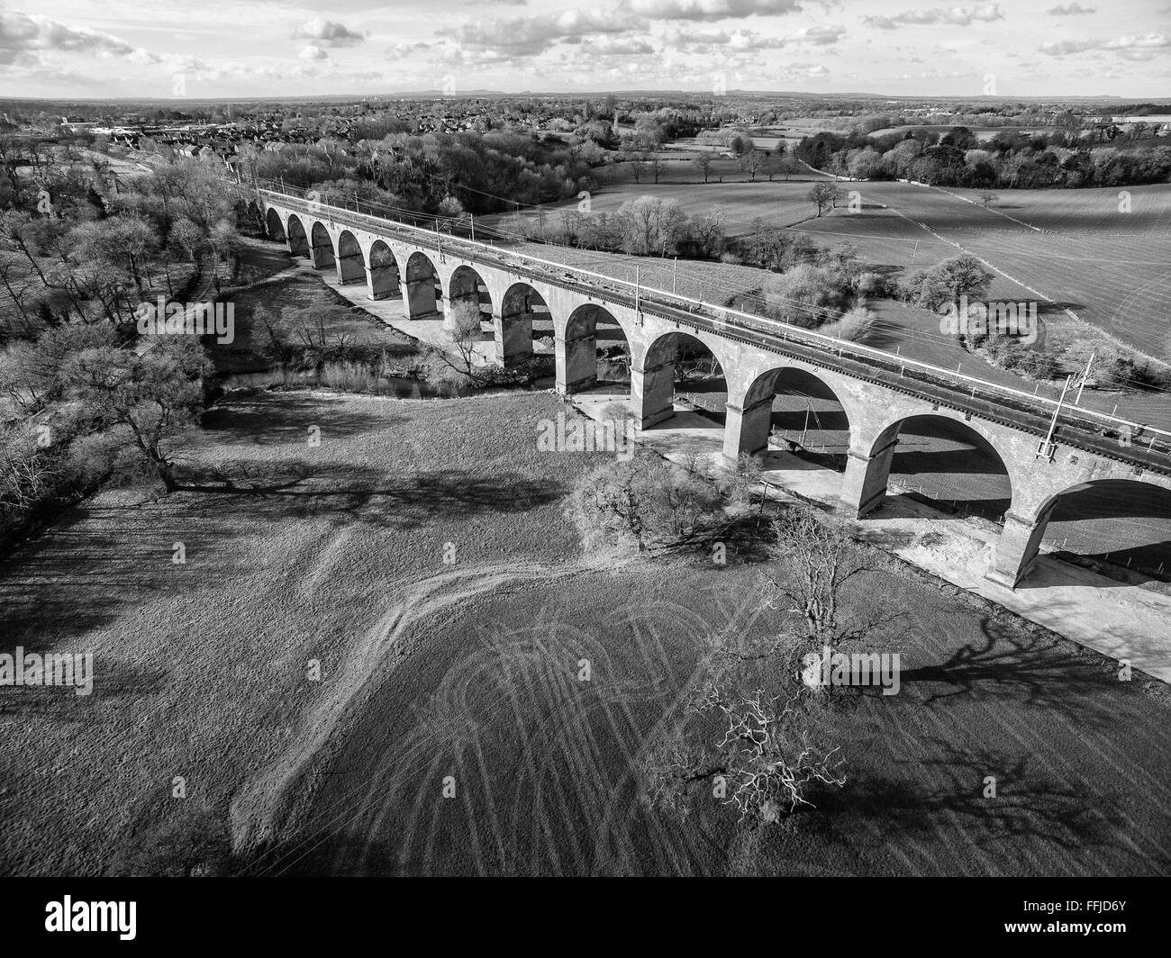 Holmes Chapel Eisenbahnviadukt Luftaufnahmen während Network Rail großen Tiefbau 14. Februar 2016 Stockfoto