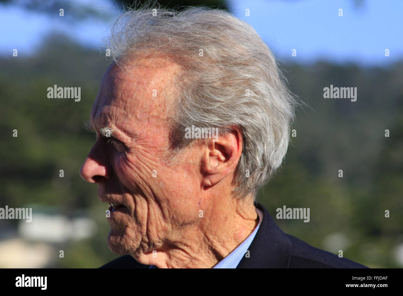 Carmel, Kalifornien, USA. 15. Februar 2016. AT&T ProAm PGA Tour Event - Clint Eastwood Gastgeber der Veranstaltung unter den schönen Links. in Pebble Beach Golf Resort, das er Miteigentümer. Bildnachweis: Motofoto/Alamy Live-Nachrichten Stockfoto