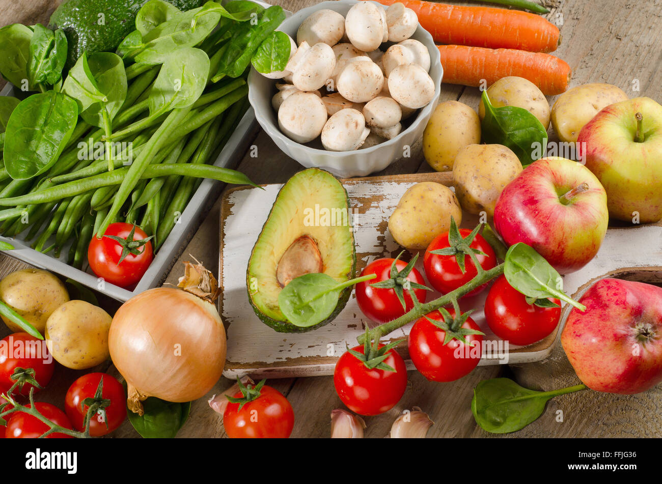 Bio-Gemüse. Gesunde Ernährung-Konzept. Ansicht von oben Stockfoto